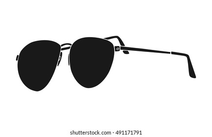 Vector silhouette of black sunglasses on white background. 