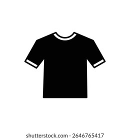 Vector silhouette of a black t-shirt with short sleeves and collar detail. Minimal design ideal for fashion, apparel, branding, or clothing themes.