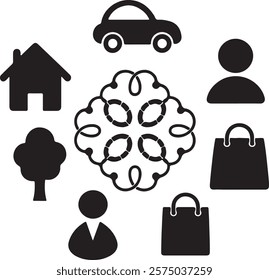A vector silhouette of a black-filled icons set with a white background