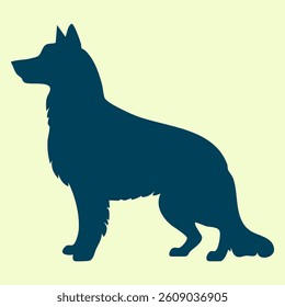 Vector silhouette of a blue color dog on a light background. Flat style.