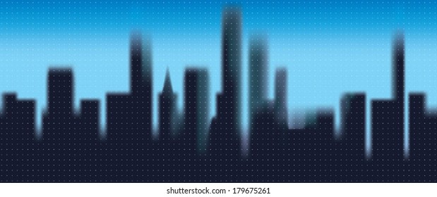 Vector silhouette blurred image of the city in blue fog