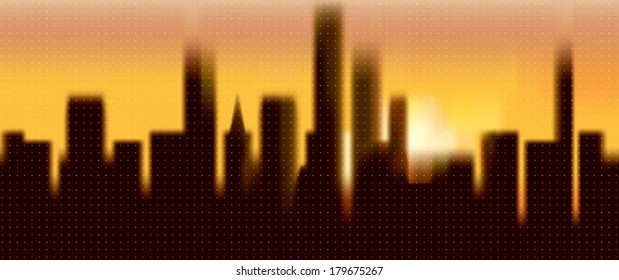 Vector silhouette blurred image of the city at sunset
