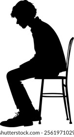 Vector silhouette body - boy sitting depressed on a chair