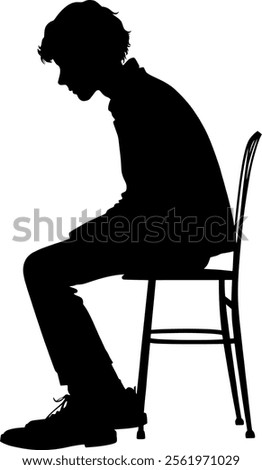 Vector silhouette body - boy sitting depressed on a chair
