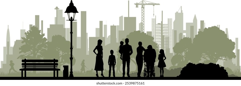 vector silhouette body family - generations - father mother children grandmother - together - trust and help