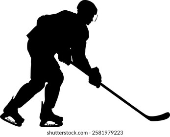 Vector silhouette body - Ice field hockey player in action during a game - Sport and speed