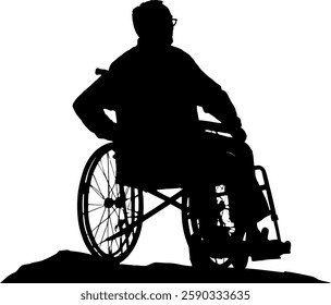 Vector silhouette body - man with disability sitting in wheelchair and looking forward
