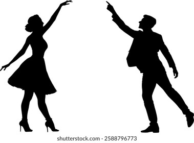 Vector silhouette body and pose dancing couple - Man and woman dancing - Casual and cool