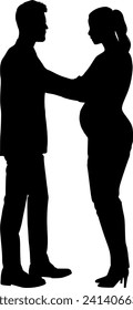 Vector silhouette body profile - Young couple with joy - Woman pregnant with baby bump