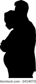 Vector silhouette body profile - Young couple hugging - Woman pregnant with baby bump