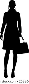 Vector silhouette body - woman from front with handbag - high heels and skirt - Look Style Mode