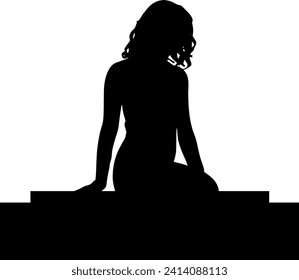 Vector silhouette body - woman sitting thoughtfully - worry and fear