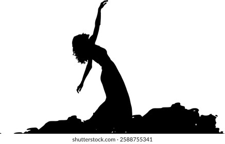 Vector silhouette body of a woman in trance - easy movements and relaxation in nature - wellness and tranquility - flowing positive energy