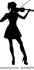 Vector silhouette body of a woman with the violin - Music Irish Folk - Playing