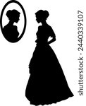  Vector silhouette body young woman - mirror reflection beauty and character - past - historical clothes