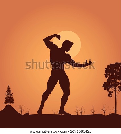 A vector silhouette of Bodybuilder, An illustration of strong man, A young boy showing muscular body