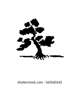 Vector silhouette of bonsai tree.