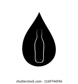 Vector silhouette of the bottle in the drop on white background.