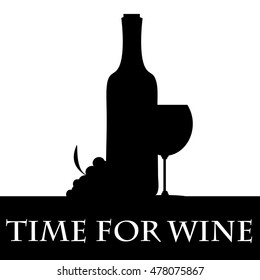 Vector silhouette of bottle of wine on white background.