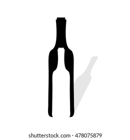 Vector silhouette of bottle of wine on white background.