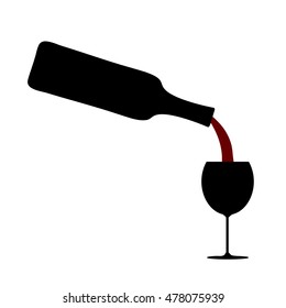 Vector silhouette of bottle of wine on white background.