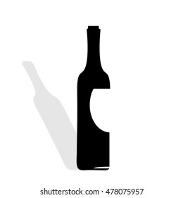 Vector silhouette of bottle of wine on white background.