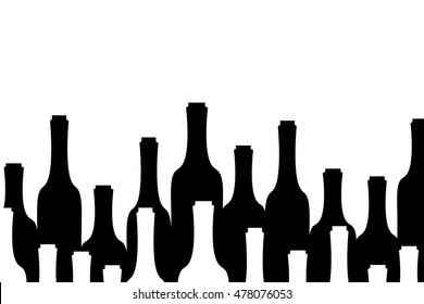 Vector Silhouette Of Bottle Of Wine On White Background.