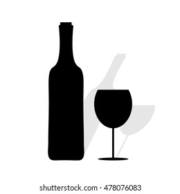 Vector silhouette of bottle of wine on white background.