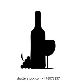 Vector silhouette of bottle of wine on white background.