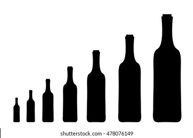 Vector silhouette of bottle of wine on white background.