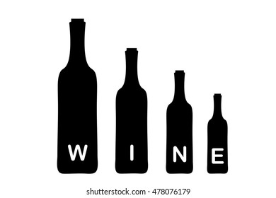 Vector silhouette of bottle of wine on white background.