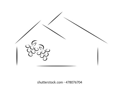 Vector silhouette of bottle of wine on white background.