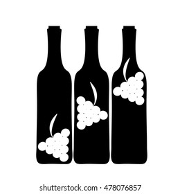 Vector silhouette of bottle of wine on white background.