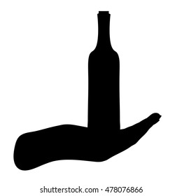 Vector silhouette of bottle of wine on white background.