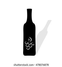 Vector silhouette of bottle of wine on white background.