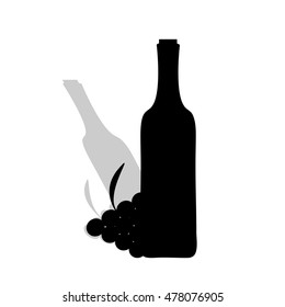 Vector silhouette of bottle of wine on white background.