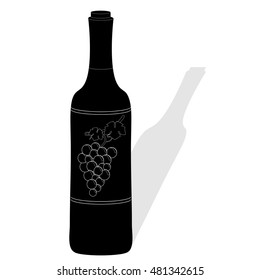 Vector silhouette bottle of wine on white background.