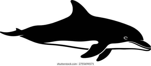 Vector silhouette bottlenose dolphin swimming graceful aquatic animal illustration