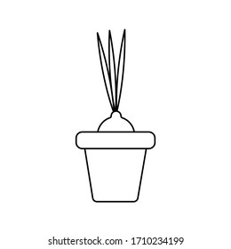 Silueta vectorial de un arco con plumas en una olla sobre un fondo blanco, comida saludable. Cultura vegetal en el jardín. Diseño plano del artículo sin relleno. Ilustración de vectores y material.