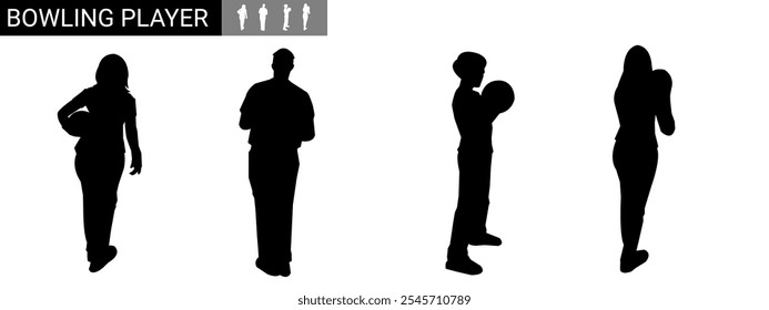 Vector silhouette of bowlers. Suitable for a sports theme. Different poses.