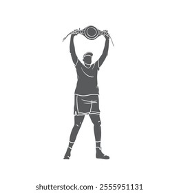 vector silhouette of 
boxer lifting the belt after winning the match