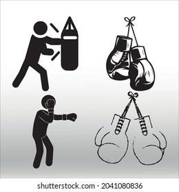 vector silhouette boxing, line isolated or logo isolated sign symbol vector, outline and stroke style Collection of high-quality vector illustration,