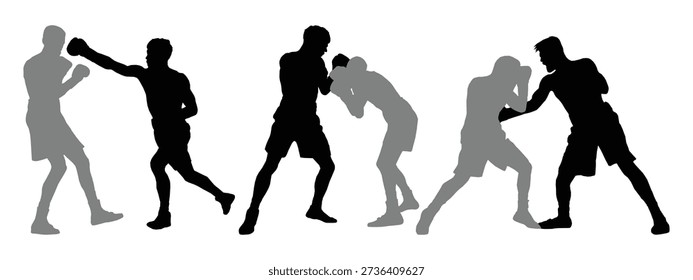 Vector silueta de boxeo, dos boxeadores luchando entre sí