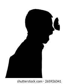 Vector silhouette of a boy with a butterfly.