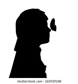 Vector silhouette of a boy with a butterfly.