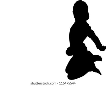Vector Silhouette of boy jumping up in the air