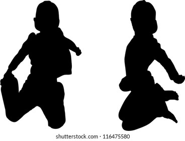 Vector Silhouette of boy jumping up in the air