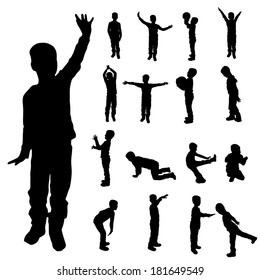 Vector silhouette of a boy on white background.