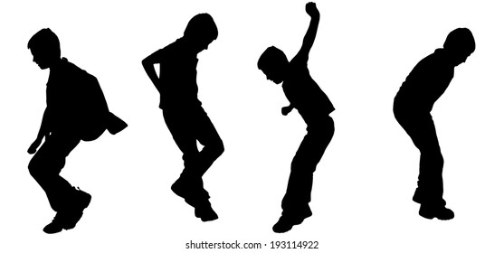 Vector silhouette of a boy on a white background.