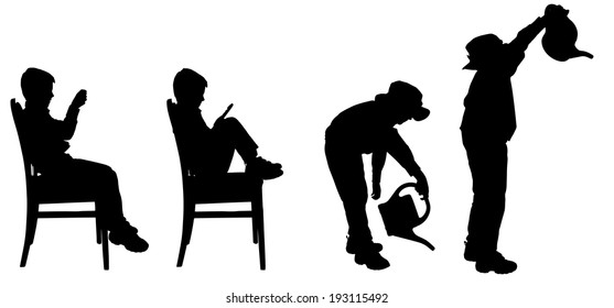 Vector silhouette of boy on a white background.